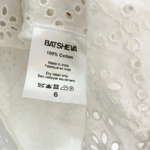 NWT Batsheva Cotton Eyelet Lace Broderie Anglaise Bow Detail Blouse White Size 6 - Picture 10 of 13